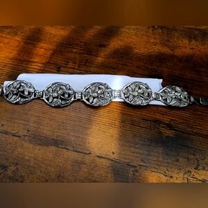 Vintage Designer Danecraft Floral Panels Sterling Silver Bracelet